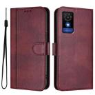 For TCL 501 Line Splicing Buckle Retro Leather Phone Case(Wine Red) - 2