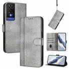For TCL 505 Line Splicing Buckle Retro Leather Phone Case(Grey) - 1