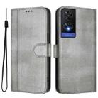 For TCL 505 Line Splicing Buckle Retro Leather Phone Case(Grey) - 2