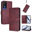 For TCL 505 Line Splicing Buckle Retro Leather Phone Case(Wine Red) - 1