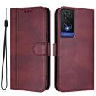 For TCL 505 Line Splicing Buckle Retro Leather Phone Case(Wine Red) - 2