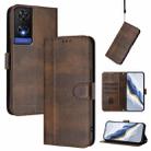 For TCL 505 Line Splicing Buckle Retro Leather Phone Case(Brown) - 1