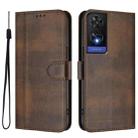 For TCL 505 Line Splicing Buckle Retro Leather Phone Case(Brown) - 2