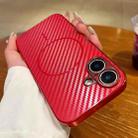 For iPhone 16 Plus Plating Carbon Fiber MagSafe Full Coverage Phone Case(Red) - 1
