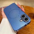 For iPhone 16 Plus Plating Carbon Fiber MagSafe Full Coverage Phone Case(Blue) - 1