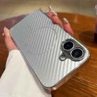 For iPhone 16 Plating Carbon Fiber MagSafe Full Coverage Phone Case(Silver) - 1
