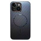 For iPhone 15 Plating Carbon Fiber MagSafe Full Coverage Phone Case(Black) - 1
