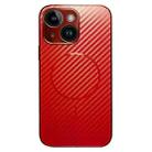 For iPhone 15 Plating Carbon Fiber MagSafe Full Coverage Phone Case(Red) - 1