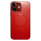 For iPhone 11 Plating Carbon Fiber MagSafe Full Coverage Phone Case(Red) - 1
