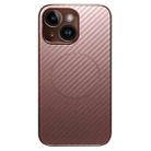 For iPhone 14 Plating Carbon Fiber MagSafe Full Coverage Phone Case(Pink) - 1