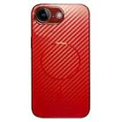 For iPhone 16e Plating Carbon Fiber MagSafe Full Coverage Phone Case(Red) - 1