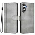 For Samsung Galaxy M14 5G Global Line Splicing Buckle Retro Leather Phone Case(Grey) - 2