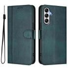 For Samsung Galaxy M14 5G Global Line Splicing Buckle Retro Leather Phone Case(Dark Green) - 2