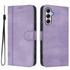 For Samsung Galaxy M14 5G Global Line Splicing Buckle Retro Leather Phone Case(Purple) - 2