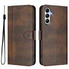 For Samsung Galaxy M14 5G Global Line Splicing Buckle Retro Leather Phone Case(Brown) - 2
