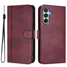 For Samsung Galaxy M15 5G / F15 5G Line Splicing Buckle Retro Leather Phone Case(Wine Red) - 2