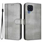 For Samsung Galaxy M32 4G / M22 Line Splicing Buckle Retro Leather Phone Case(Grey) - 2