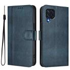 For Samsung Galaxy M32 4G / M22 Line Splicing Buckle Retro Leather Phone Case(Dark Blue) - 2