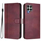 For Samsung Galaxy M33 5G Global Line Splicing Buckle Retro Leather Phone Case(Wine Red) - 2