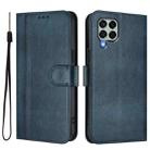 For Samsung Galaxy M33 5G Global Line Splicing Buckle Retro Leather Phone Case(Dark Blue) - 2