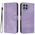 For Samsung Galaxy M33 5G Global Line Splicing Buckle Retro Leather Phone Case(Purple) - 2