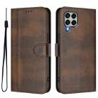 For Samsung Galaxy M33 5G Global Line Splicing Buckle Retro Leather Phone Case(Brown) - 2