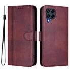 For Samsung Galaxy M53 5G Line Splicing Buckle Retro Leather Phone Case(Wine Red) - 2