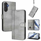 For Samsung Galaxy M54 5G / F54 5G Line Splicing Buckle Retro Leather Phone Case(Grey) - 1