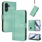 For Samsung Galaxy M56 5G Line Splicing Buckle Retro Leather Phone Case(Mint Green) - 1