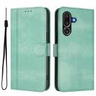 For Samsung Galaxy M56 5G Line Splicing Buckle Retro Leather Phone Case(Mint Green) - 2