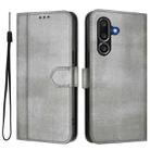For Samsung Galaxy M56 5G Line Splicing Buckle Retro Leather Phone Case(Grey) - 2