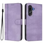 For Samsung Galaxy M56 5G Line Splicing Buckle Retro Leather Phone Case(Purple) - 2