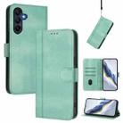 For Samsung Galaxy A26 5G Global Line Splicing Buckle Retro Leather Phone Case(Mint Green) - 1