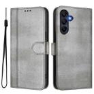 For Samsung Galaxy A26 5G Global Line Splicing Buckle Retro Leather Phone Case(Grey) - 2