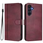 For Samsung Galaxy A26 5G Global Line Splicing Buckle Retro Leather Phone Case(Wine Red) - 2