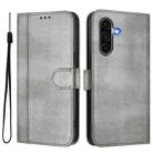 For Samsung Galaxy A36 5G Line Splicing Buckle Retro Leather Phone Case(Grey) - 2