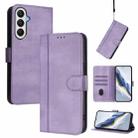 For Samsung Galaxy A05s Global / F14 4G Line Splicing Buckle Retro Leather Phone Case(Purple) - 1