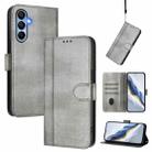 For Samsung Galaxy A15 4G / 5G Line Splicing Buckle Retro Leather Phone Case(Grey) - 1