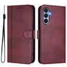 For Samsung Galaxy A15 4G / 5G Line Splicing Buckle Retro Leather Phone Case(Wine Red) - 2