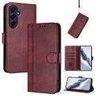 For Samsung Galaxy A55 5G Global Line Splicing Buckle Retro Leather Phone Case(Wine Red) - 1
