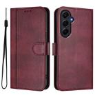 For Samsung Galaxy A55 5G Global Line Splicing Buckle Retro Leather Phone Case(Wine Red) - 2