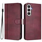 For Samsung Galaxy A25 5G Global Line Splicing Buckle Retro Leather Phone Case(Wine Red) - 2