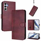 For Samsung Galaxy A14 4G / 5G Line Splicing Buckle Retro Leather Phone Case(Wine Red) - 1