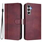 For Samsung Galaxy A14 4G / 5G Line Splicing Buckle Retro Leather Phone Case(Wine Red) - 2