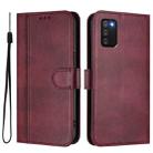 For Samsung Galaxy A03s 164mm Line Splicing Buckle Retro Leather Phone Case(Wine Red) - 2