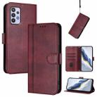 For Samsung Galaxy A32 4G Line Splicing Buckle Retro Leather Phone Case(Wine Red) - 1