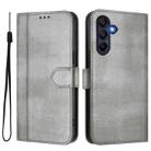 For Samsung Galaxy A17 5G Line Splicing Buckle Retro Leather Phone Case(Grey) - 2