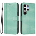 For Samsung Galaxy S25 Ultra 5G Line Splicing Buckle Retro Leather Phone Case(Mint Green) - 2