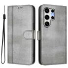 For Samsung Galaxy S25 Ultra 5G Line Splicing Buckle Retro Leather Phone Case(Grey) - 2