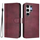 For Samsung Galaxy S25 Ultra 5G Line Splicing Buckle Retro Leather Phone Case(Wine Red) - 2